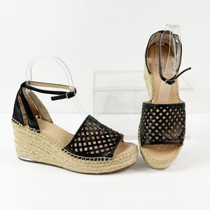 Franco Sarto Espadrille Sandals Womens 6 Calabria Platform Wedge Black Leather
